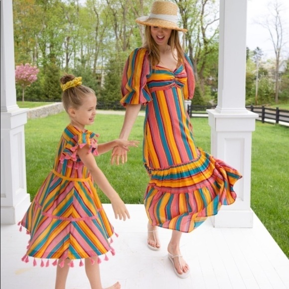 Farm Rio Rainbow Stripe Midi Dress - Picture 4 of 13